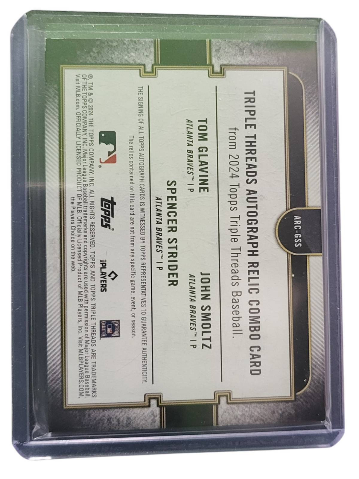 2024 Topps Triple John Smoltz Tom Glavine Spencer Strider /9 Auto Relic Game