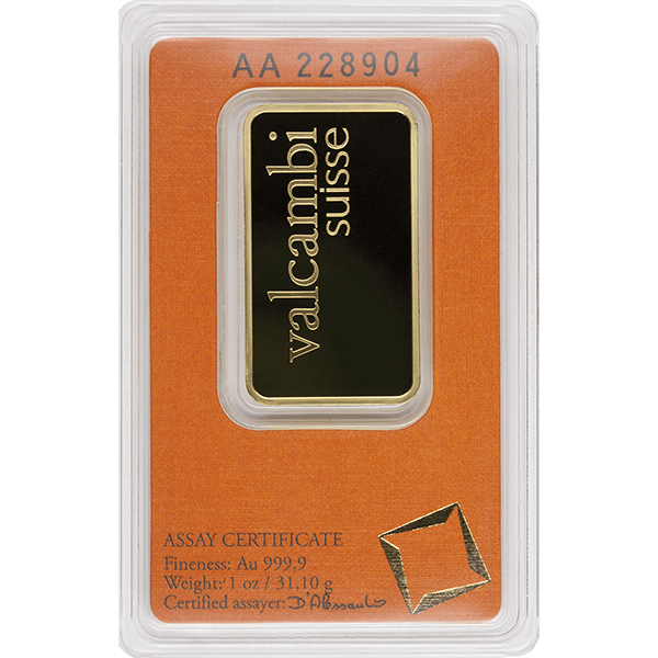 1 oz Gold Bar Valcambi w/Assay