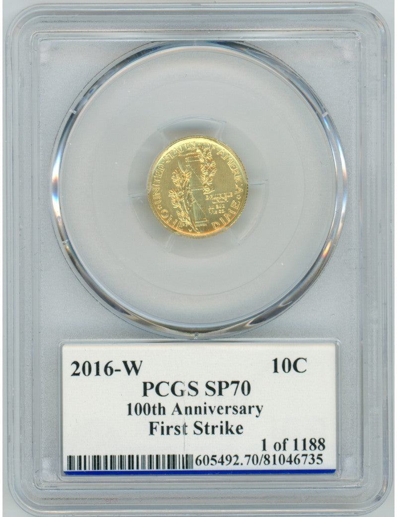2016-W 10C Mercury Dime Gold 100th Anniversary PCGS SP70 Ed Moy Signed