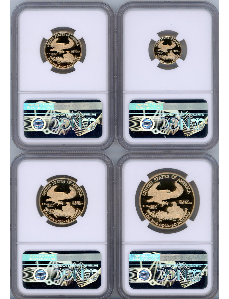 2021-W T-1 Gold Eagle Proof 4-Coin Year Set NGC PF70 Ed Moy Signed