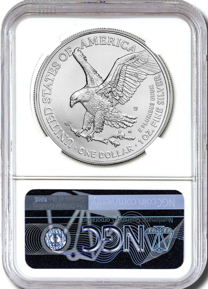 2023 W Burnished Silver Eagle First Day of Issue NGC MS70 Gaudioso Signed