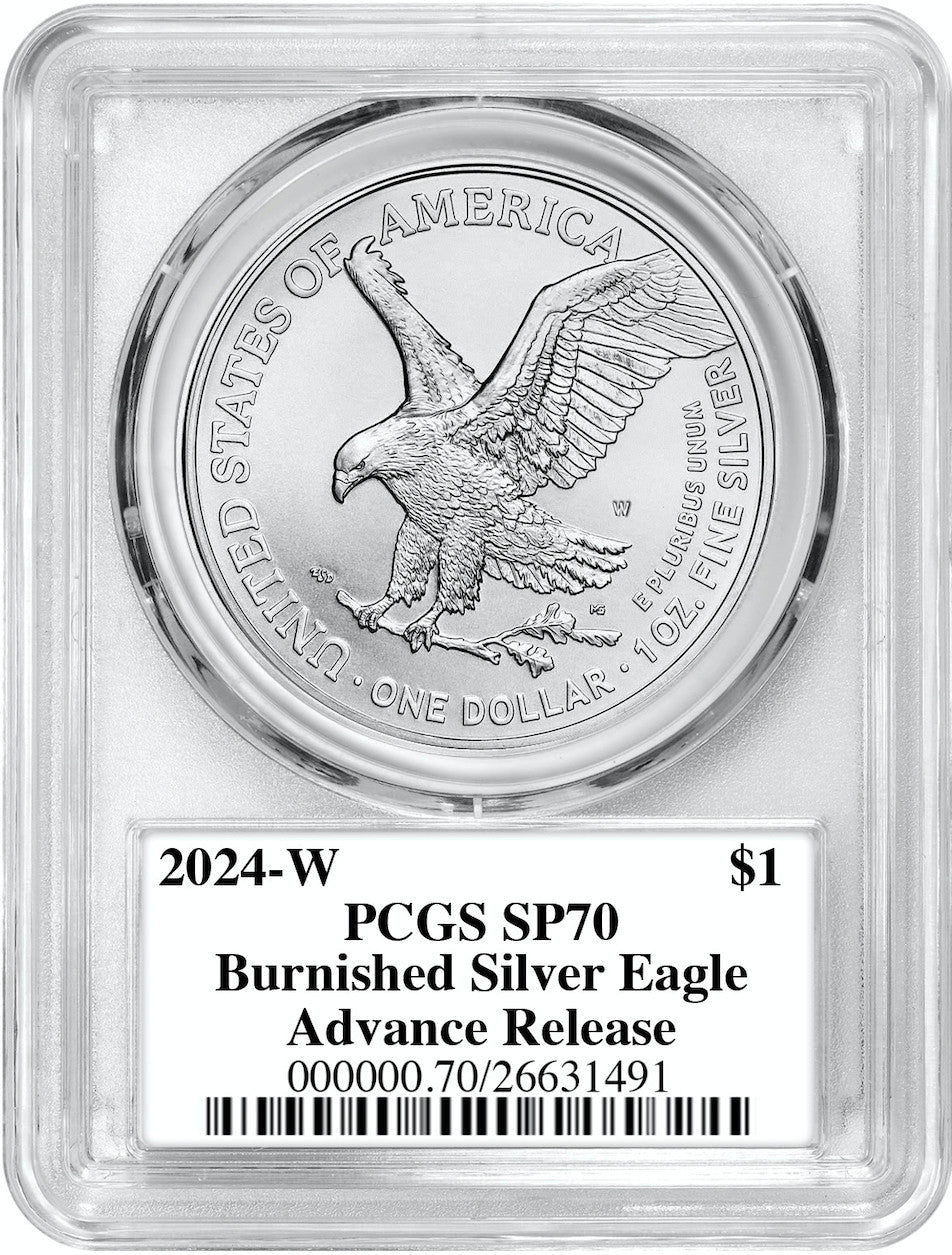 2024-W Burnished Silver Eagle Advanced Release PCGS MS70 Damstra Signed