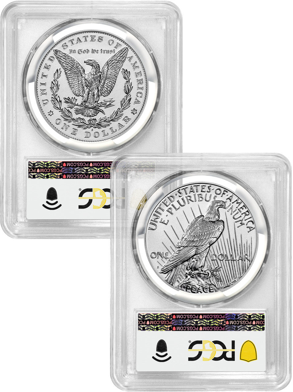 2024-S Morgan and Peace Silver Dollar 2pc Reverse Proof Set FDI Flag PCGS PR70