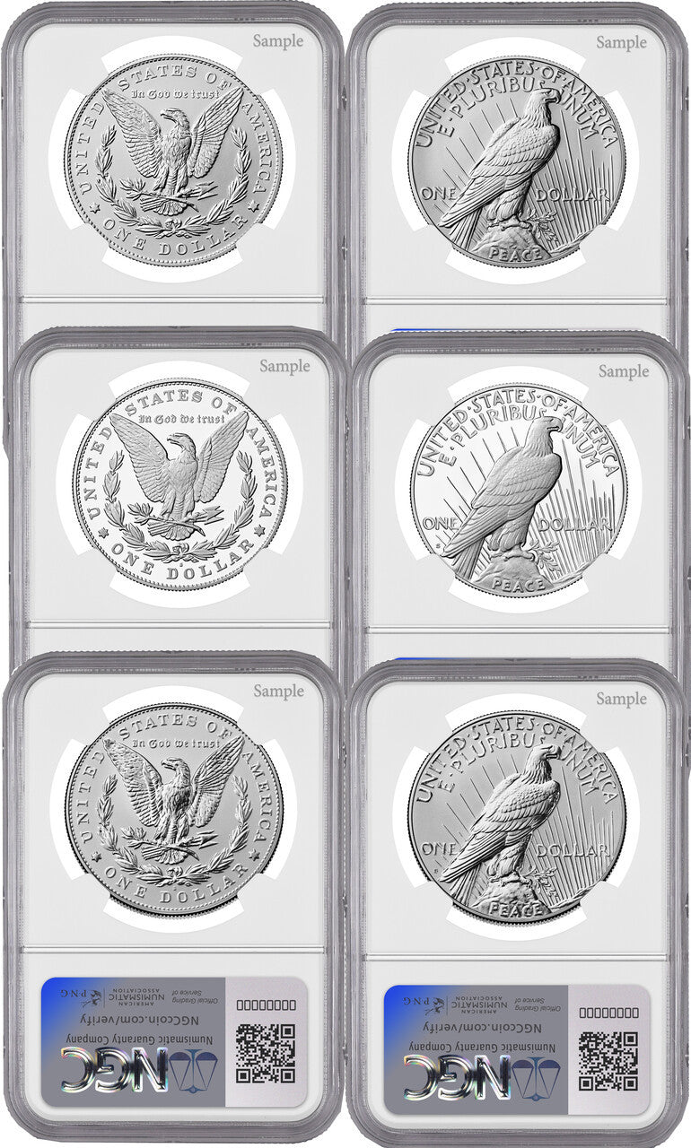 2025 Morgan and Peace Silver Dollar 6-Coin Set AR NGC MS70/PF70/RP70 Harrigal