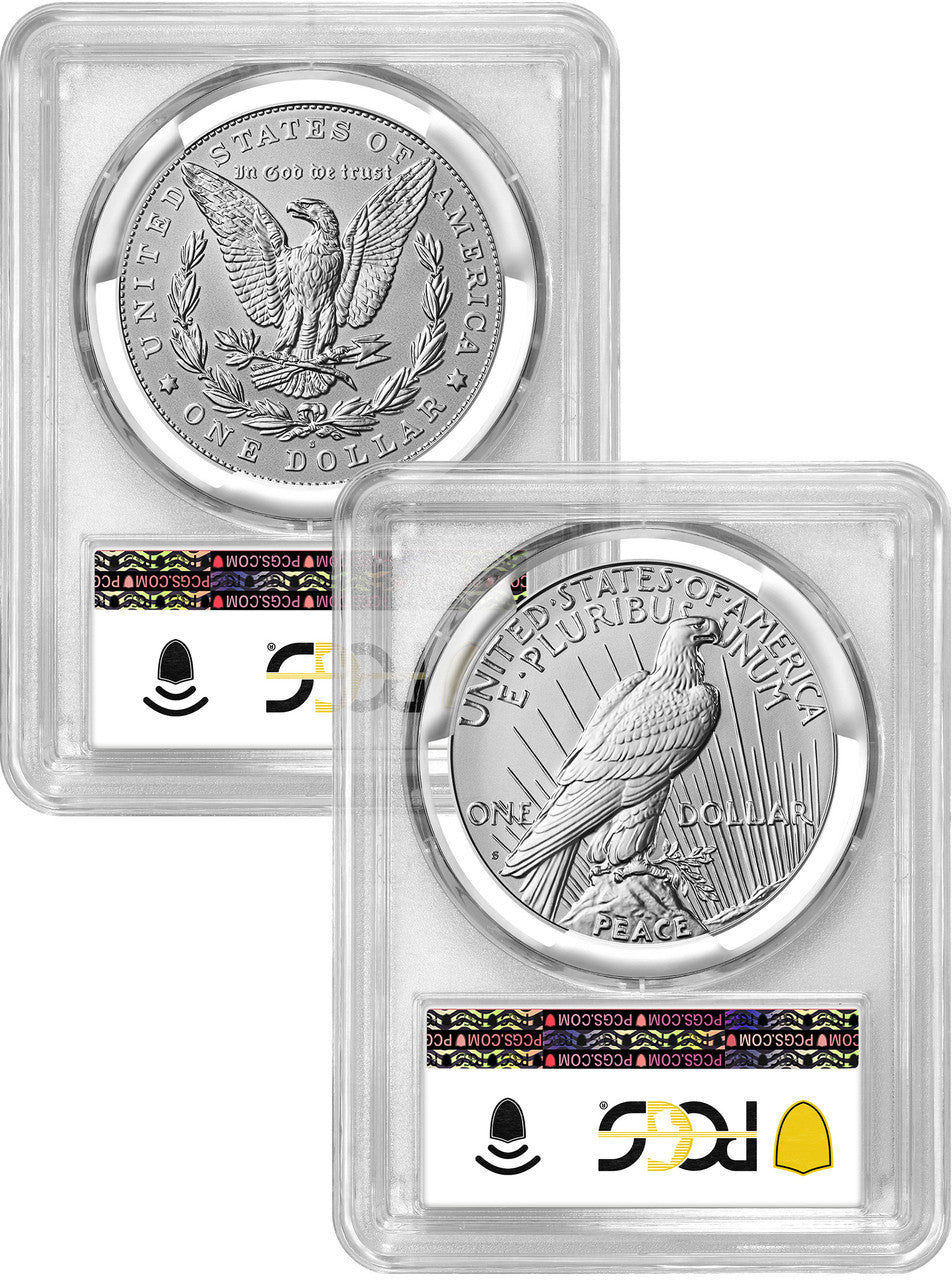 2025-S Morgan and Peace Silver Dollar 2pc Set Reverse Proof AR PCGS PR70