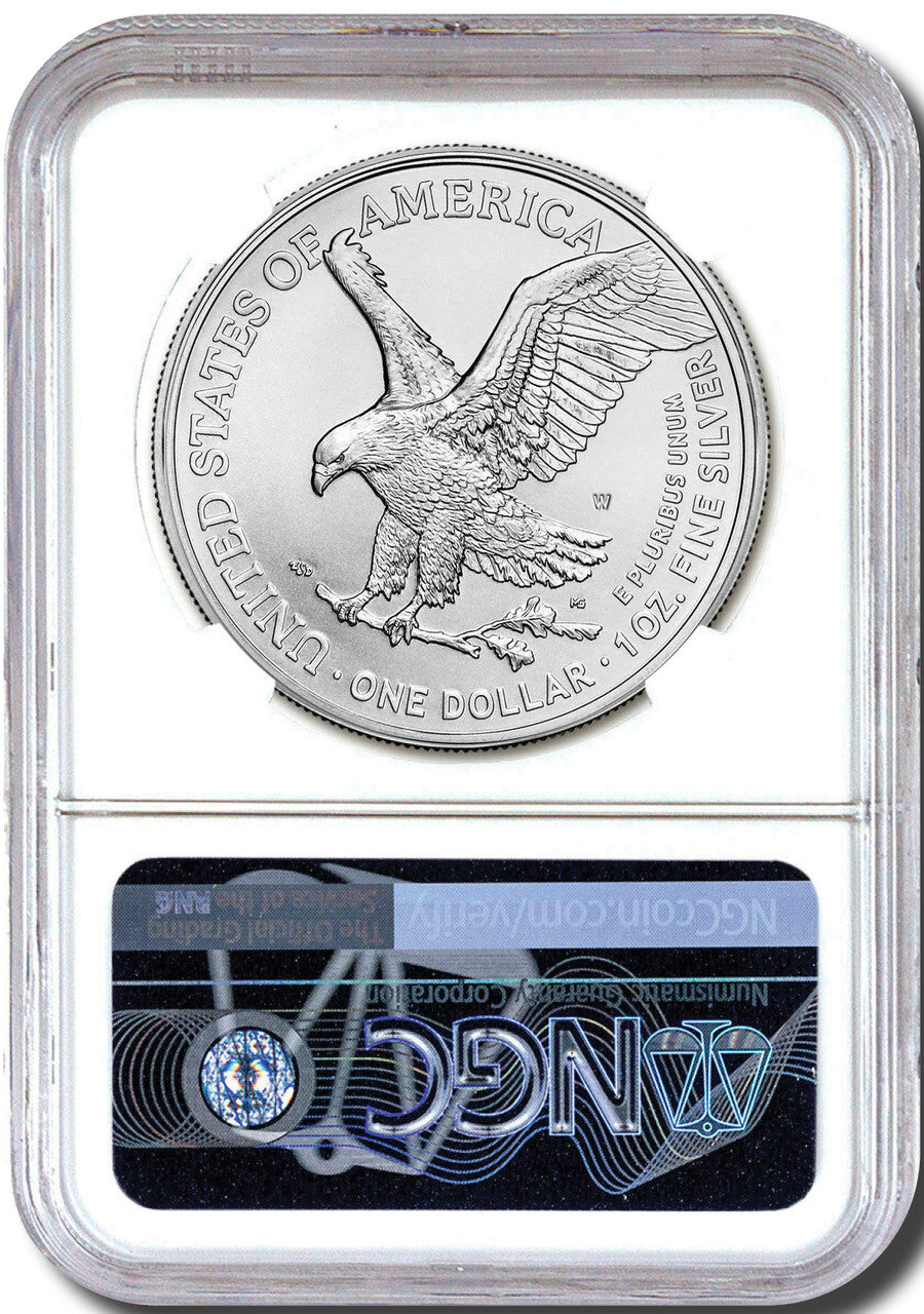 2025 W Burnished Silver Eagle Advanced Releases NGC SP70 Gaudioso Signed