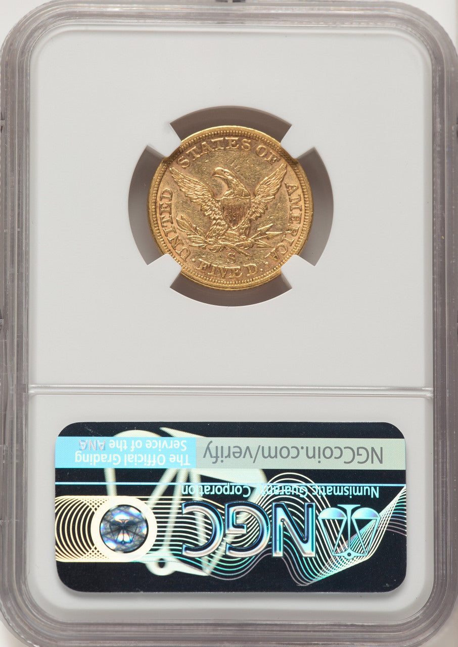 1866-S $5 NO MOTTO Liberty Half Eagle NGC AU53