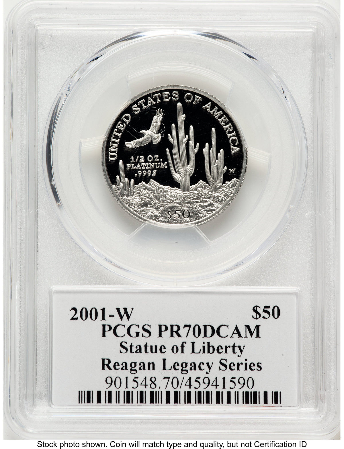 2001-W Proof Platinum Eagle 1/2 oz Reagan Legacy Series Michael Reagan Picture PCGS PR70