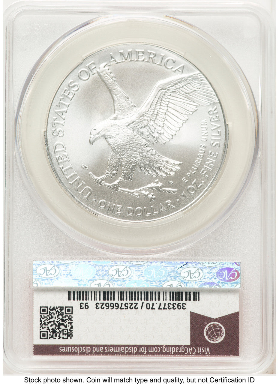 2025 Silver Eagle (Privy Mark) First Day of Delivery John Feigenbaum Red Book CACG MS70