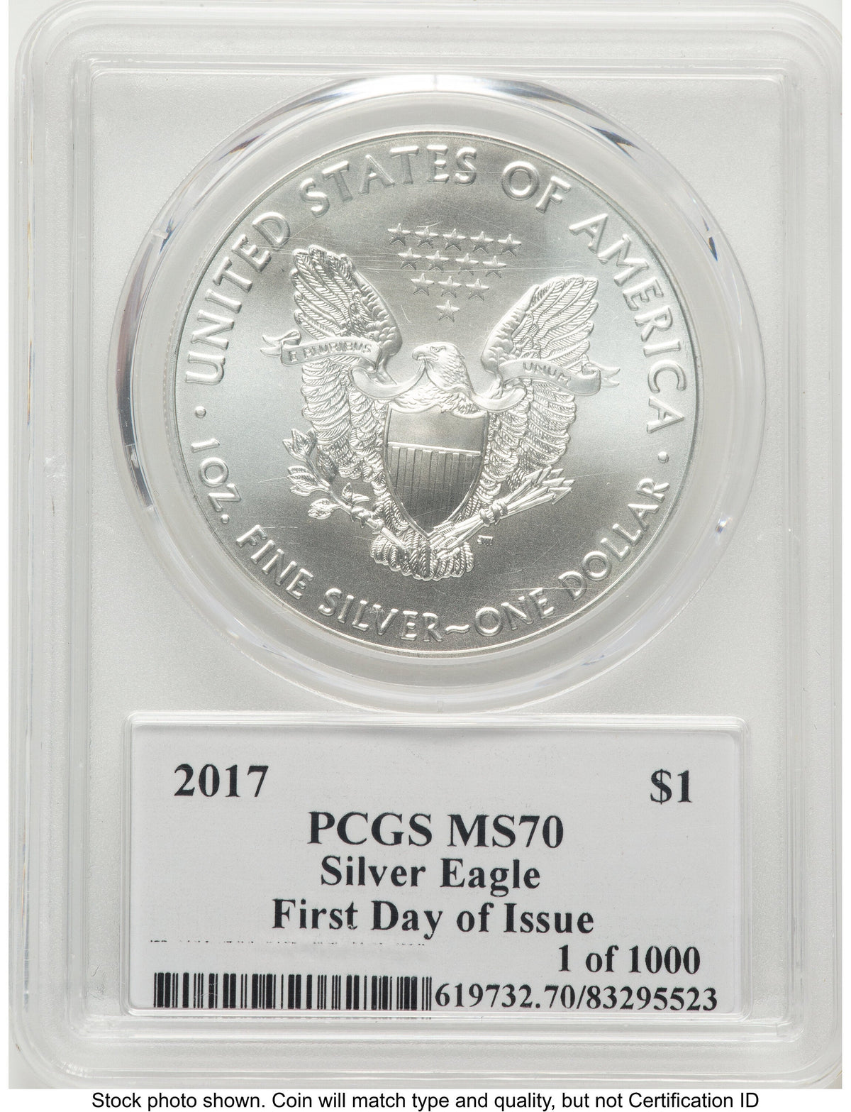 2017 Silver Eagle FDI John PCGS MS70 Mercanti