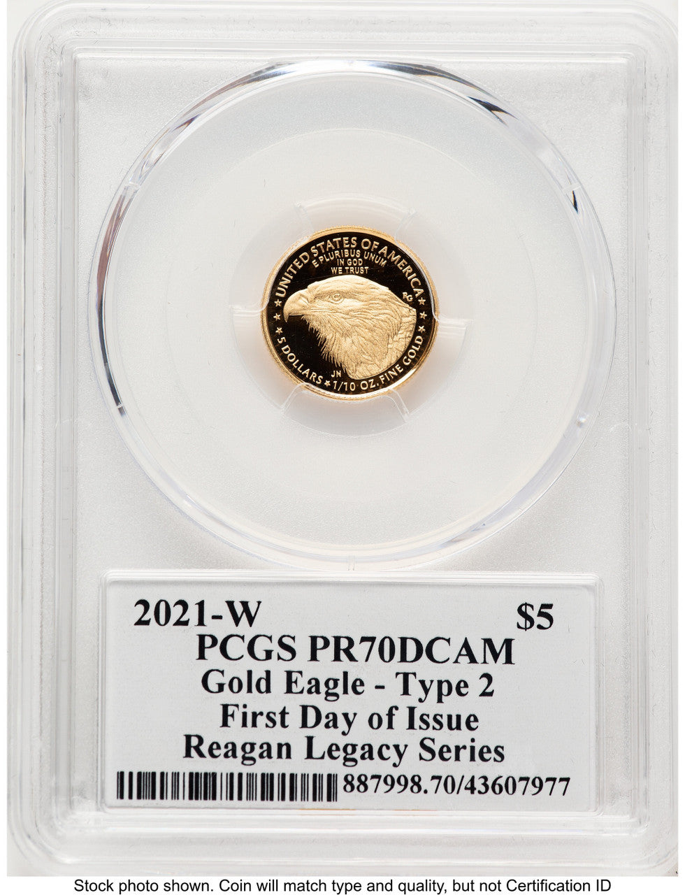 2021-W Type 2 Proof Gold Eagle 1/10 oz FDI Reagan Legacy Series Michael Reagan PCGS PR70 (783443020)