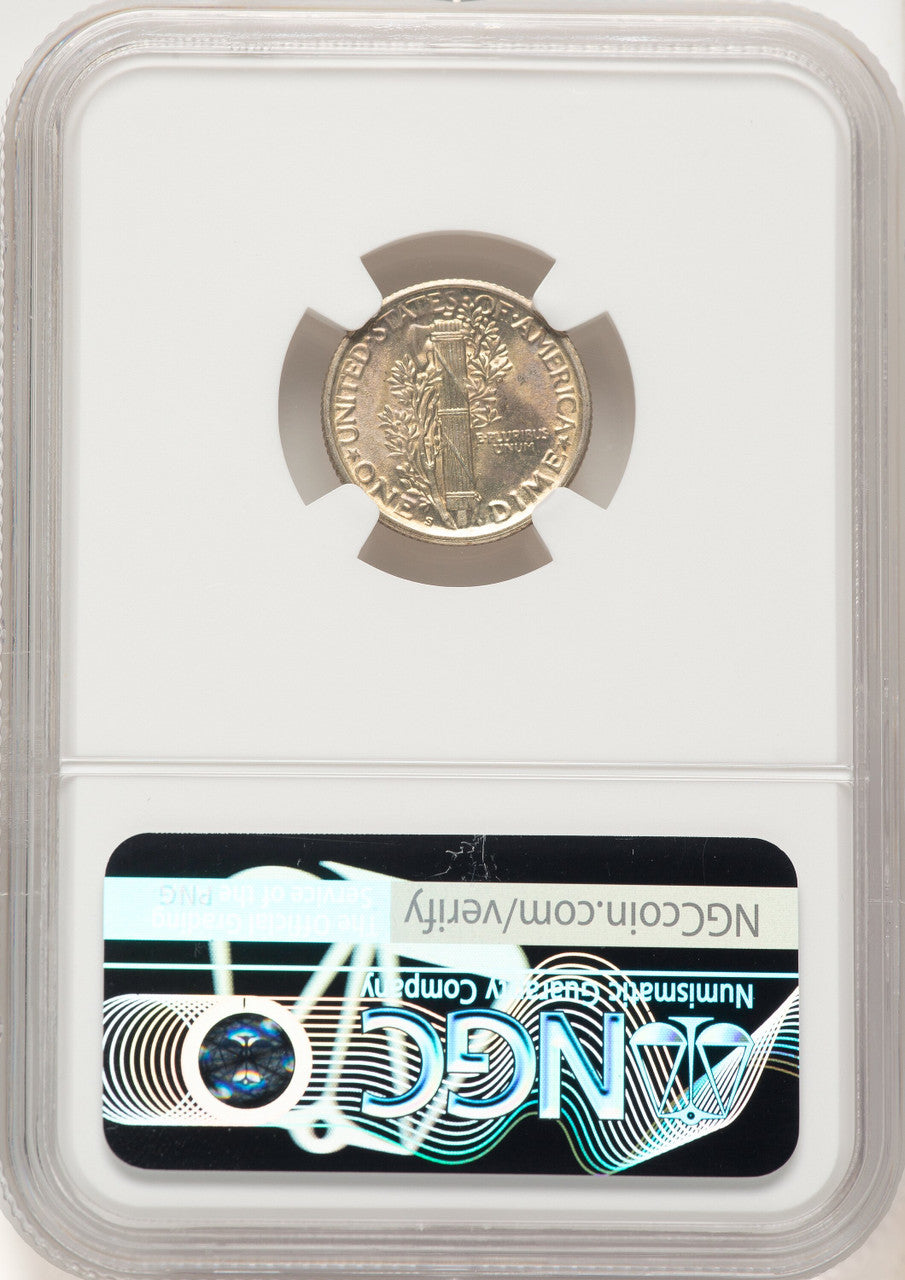 1918-S 10C FB Brown Label Mercury Dime NGC MS65