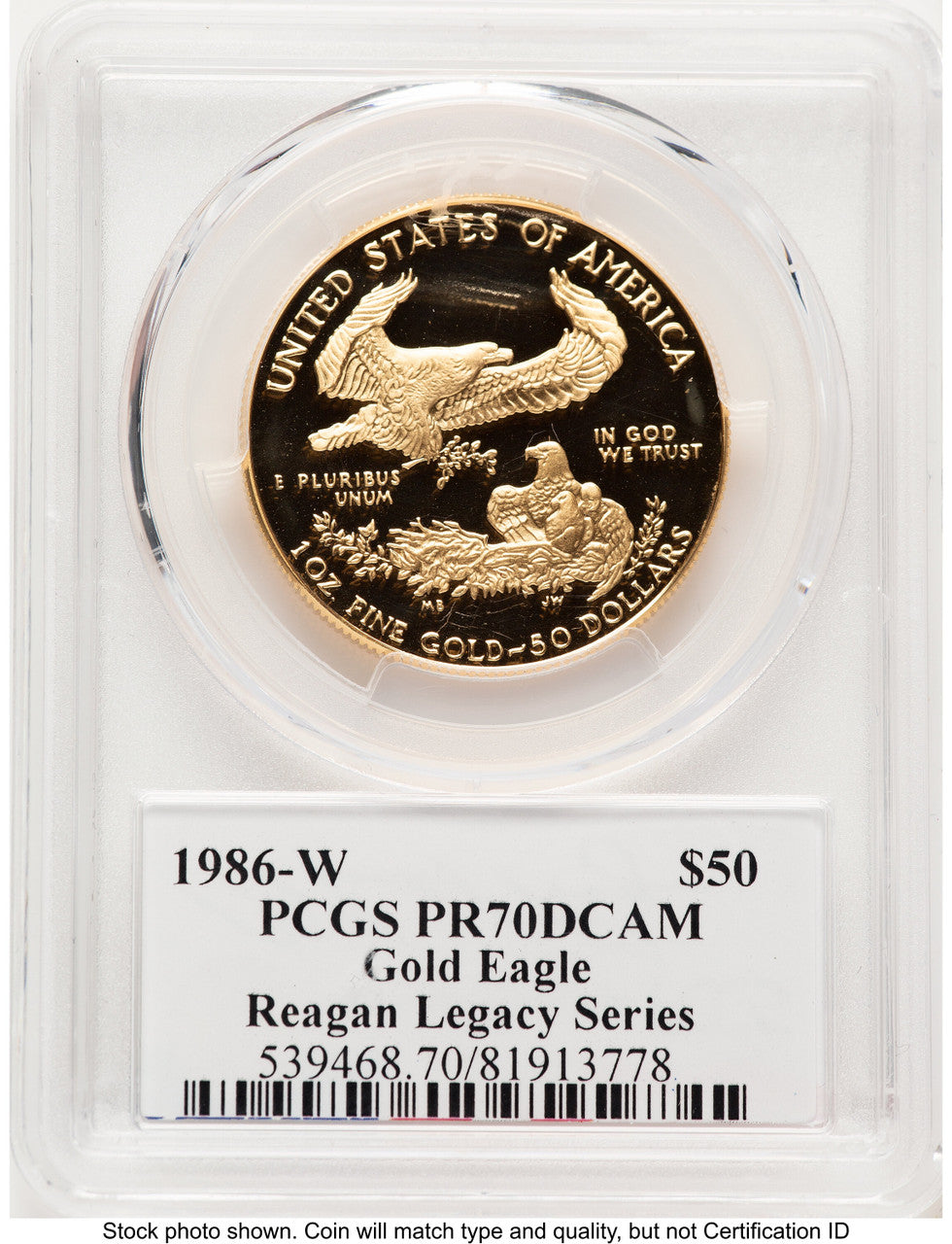 1986-W Proof Gold Eagle 1 oz Reagan Legacy Series Michael Reagan PCGS PR70 (783809009)