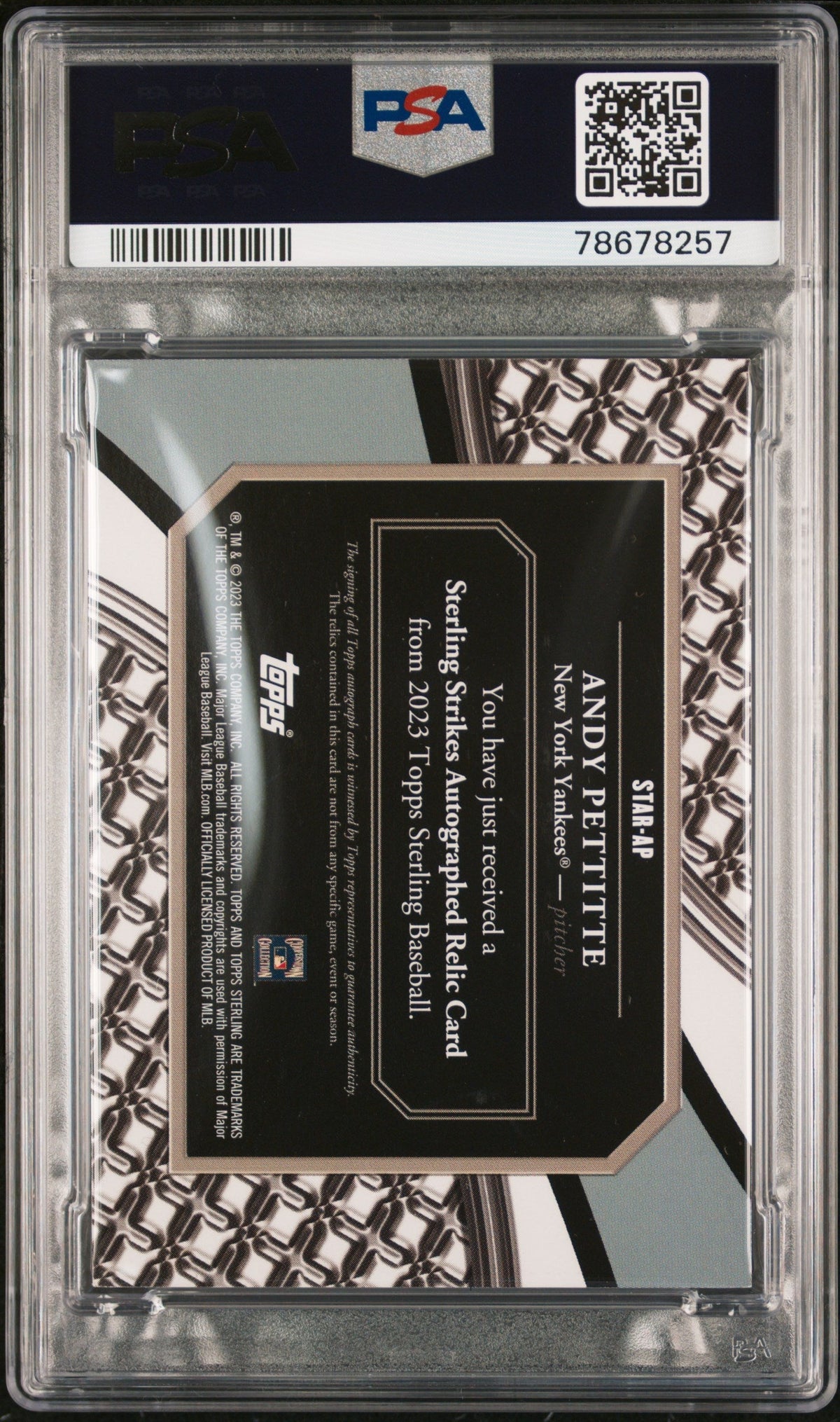 2023 Topps Sterling Strikes Auto Andy Pettitte #STARAP Red 1 / 5 PSA 9 Auto 9