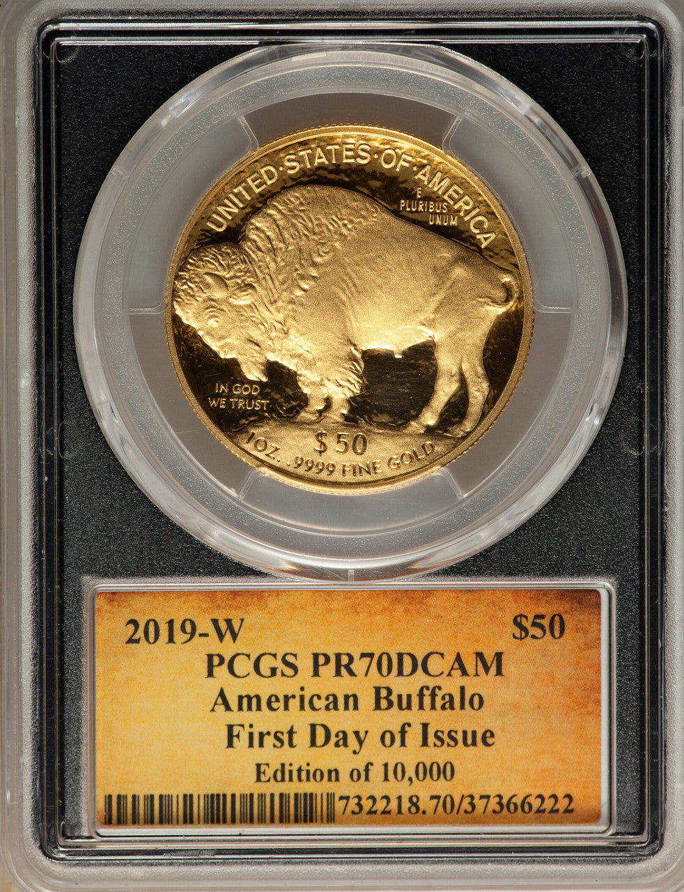 2019-W $50 One-Ounce American Buffalo .9999 Fine Gold First Day of Issue Cleveland Scroll PCGS PR70