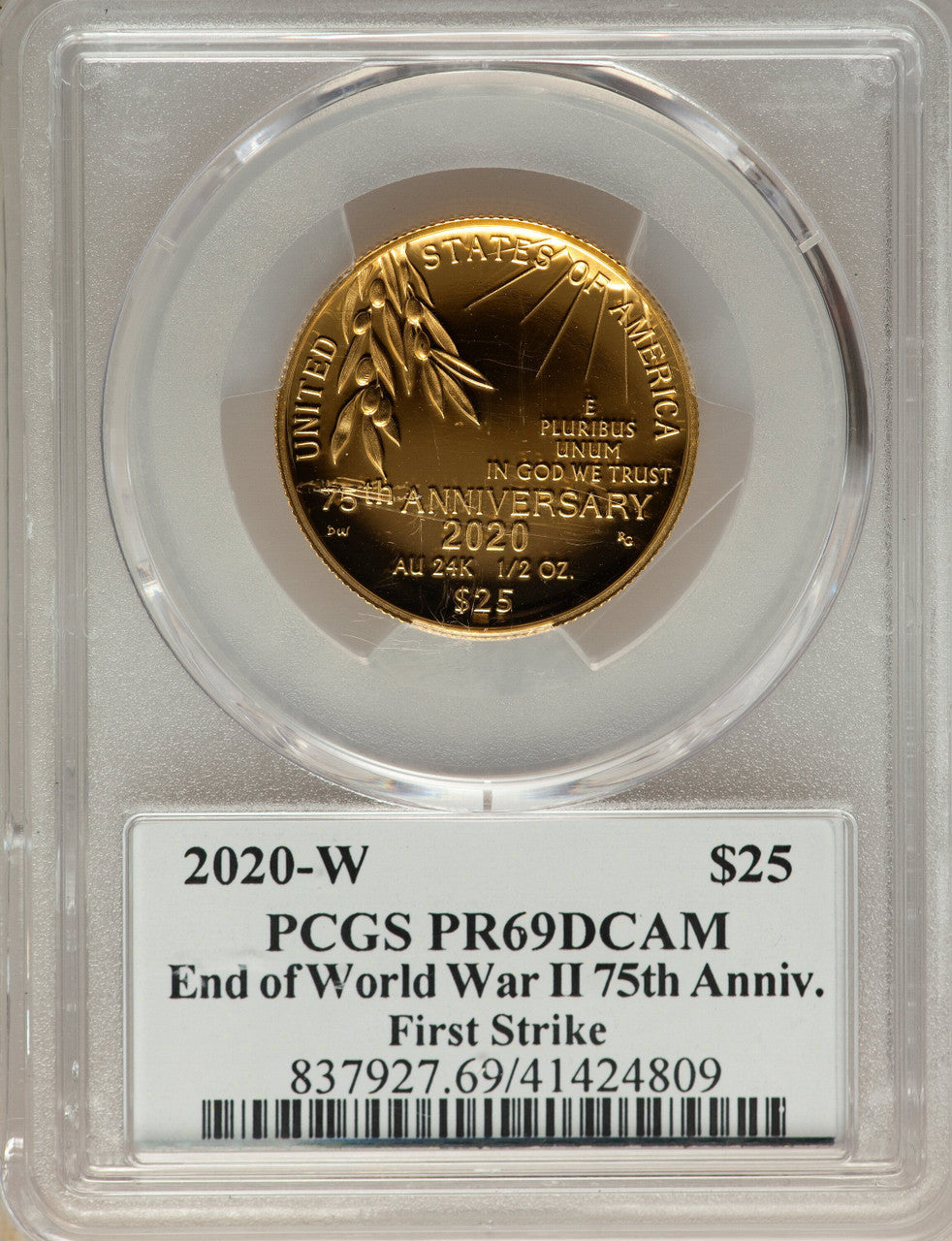 2020-W $25 End of World War II 75th Anniversary Early Releases Modern Issues PCGS MS69
