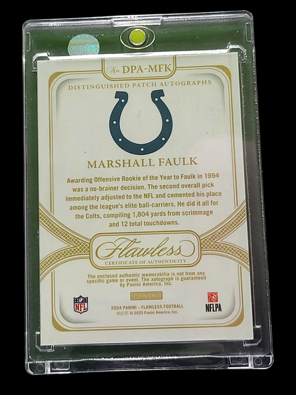 2025 Panini Flawless Marshall Faulk #DPA-MFK Patch 12/25 Memorabilia