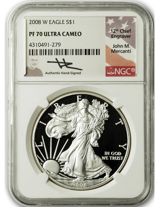 2008-W Silver Eagle NGC PF70 UCAM John Mercanti Signed
