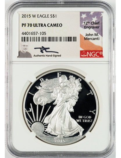 2015-W American Silver Eagle NGC PF70 UCAM John Mercanti Signed
