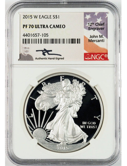 2015-W American Silver Eagle NGC PF70 UCAM John Mercanti Signed