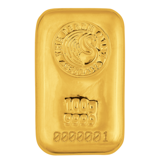100 Gram Perth Mint Cast Gold Bar (.9999 Fine)