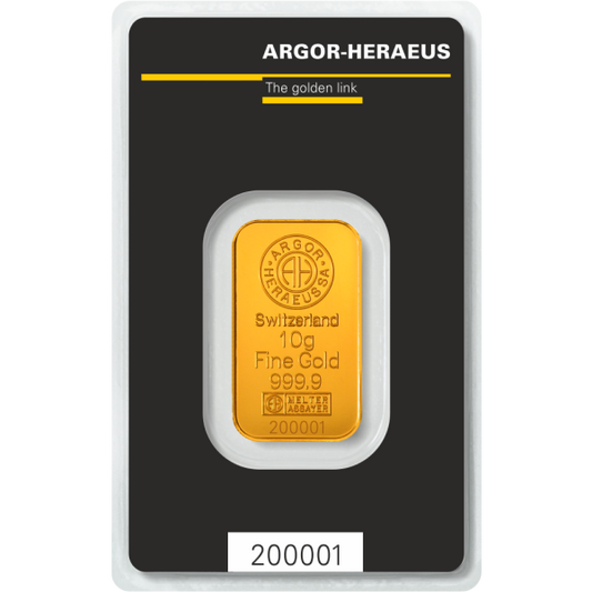 10 Gram Gold Argor-Heraeus Bar New w/Assay