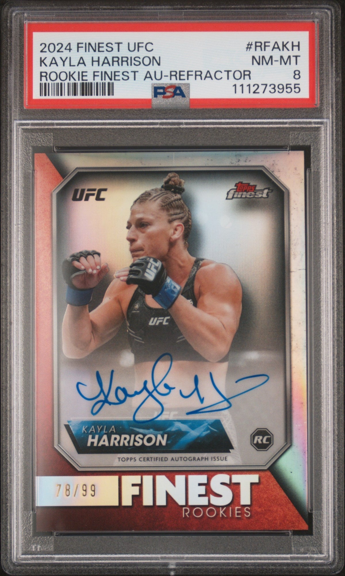 2024 Topps Finest #RFA-KH Kayla Harrison Rookie Finest Autograph /99 Auto PSA 8