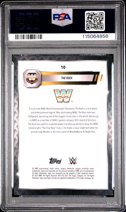 2025 Topps Chrome WWE Black & Gold Refractor the Rock #10 /113 PSA 9