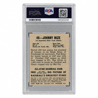 1949 Leaf Johnny Mize #46 PSA 3
