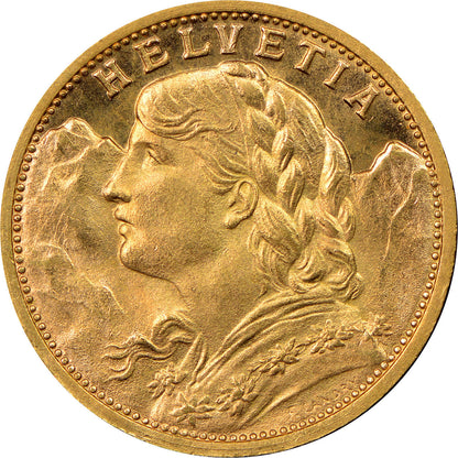 Swiss 20 Francs Gold Helvetia Coin AU Random Year