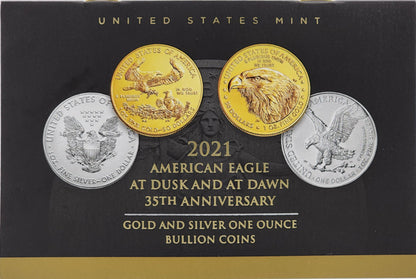 2021 2 Coin Set T2 Gold Silver Eagles 222nd Dusk & Dawn 35th Anniversary NGC MS69