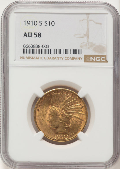 1910-S $10 Indian Eagle NGC AU58