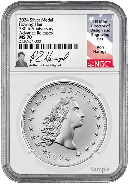 2024 230th Anniversary Flowing Hair Silver Medal 219 of 230 Privy NGC MS70 AR Harrigal