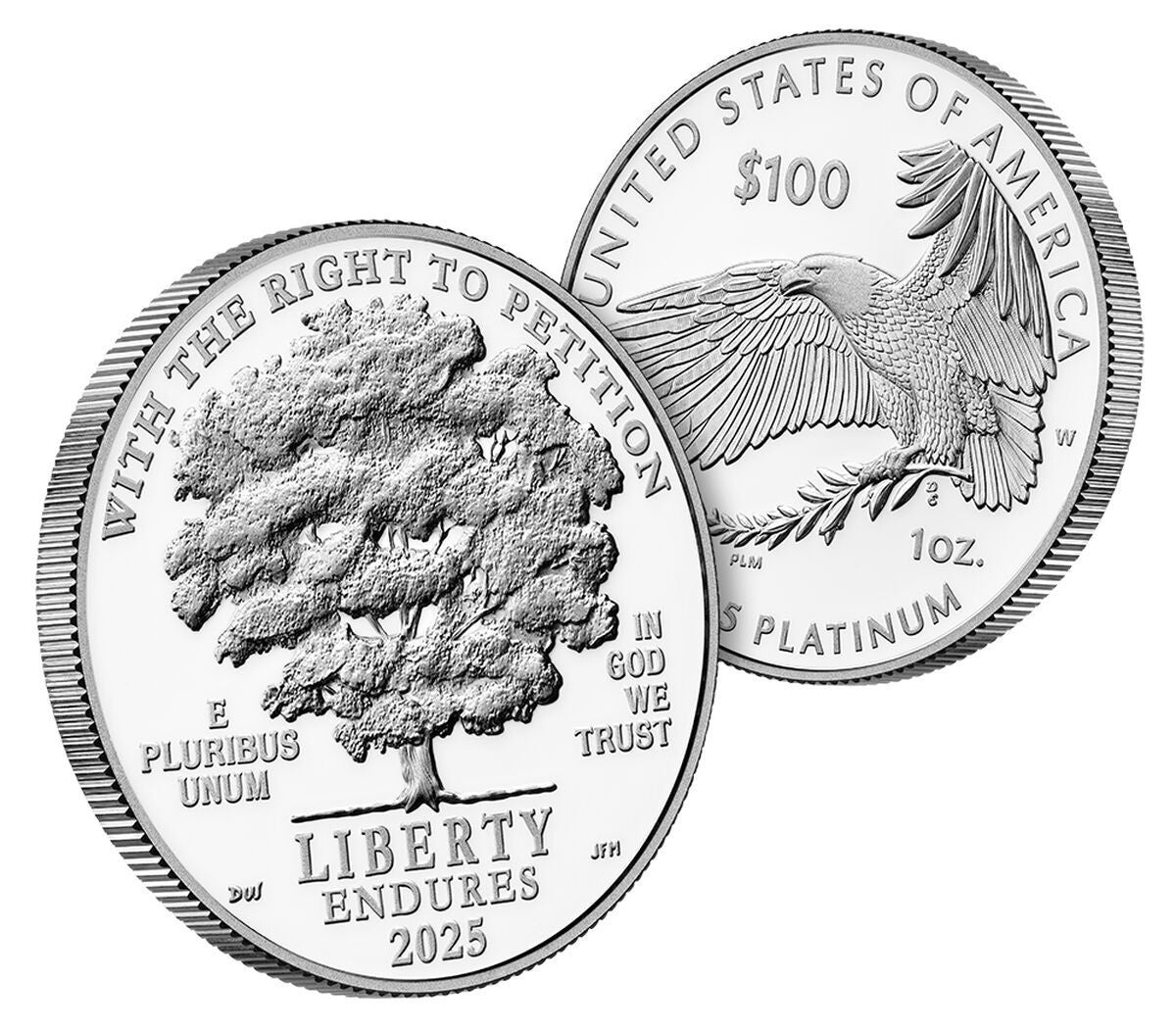 2025-W $100 Platinum Eagle Right To Petition FDD CACG PR70 Founders
