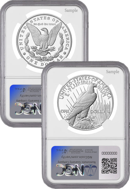 2025-S Morgan and Peace Silver Dollar 2pc Set AR NGC PF70 Harrigal