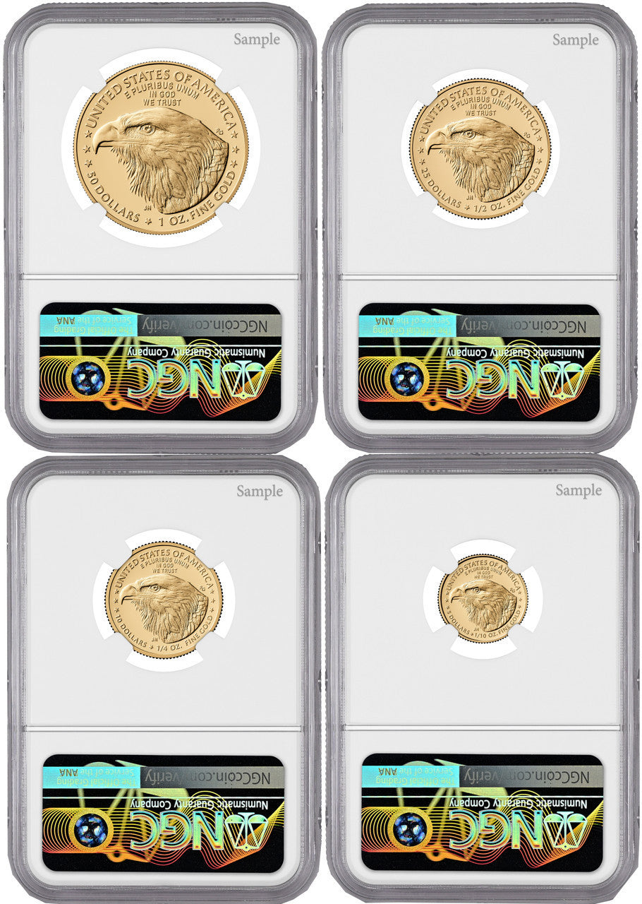 2026-W Proof Gold Eagle Liberty Bell 4-Coin Set FDI NGC PF70 Harrigal (1776-2026)