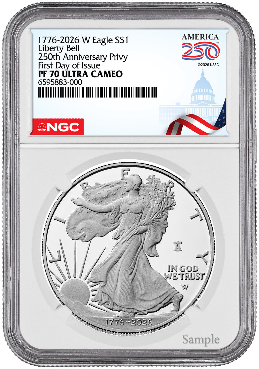 2026 W Silver Eagle Liberty Bell 250 Privy FDI PF70 NGC (1776-2026) Congress