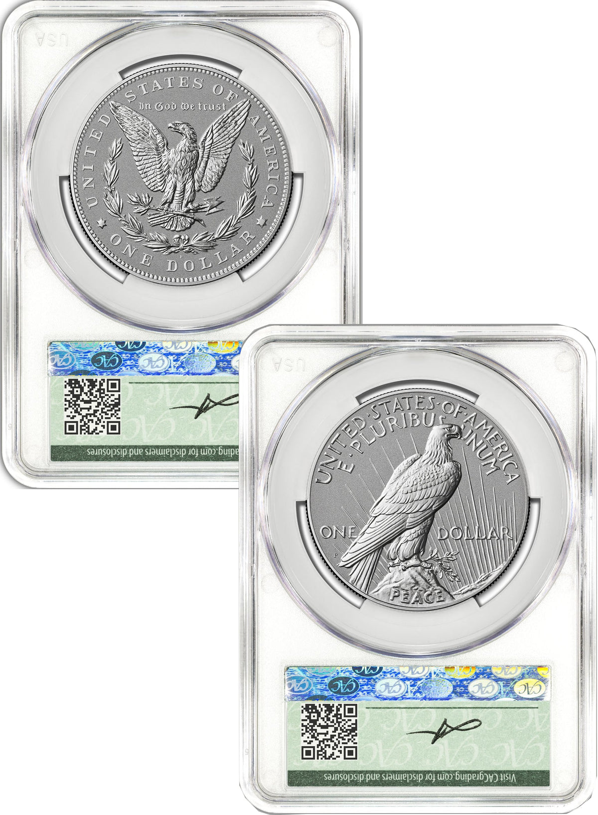 2026-P Morgan and Peace Dollar Reverse Proof 2-Coin Set CAC PR70 Advanced Delivery Founders Label