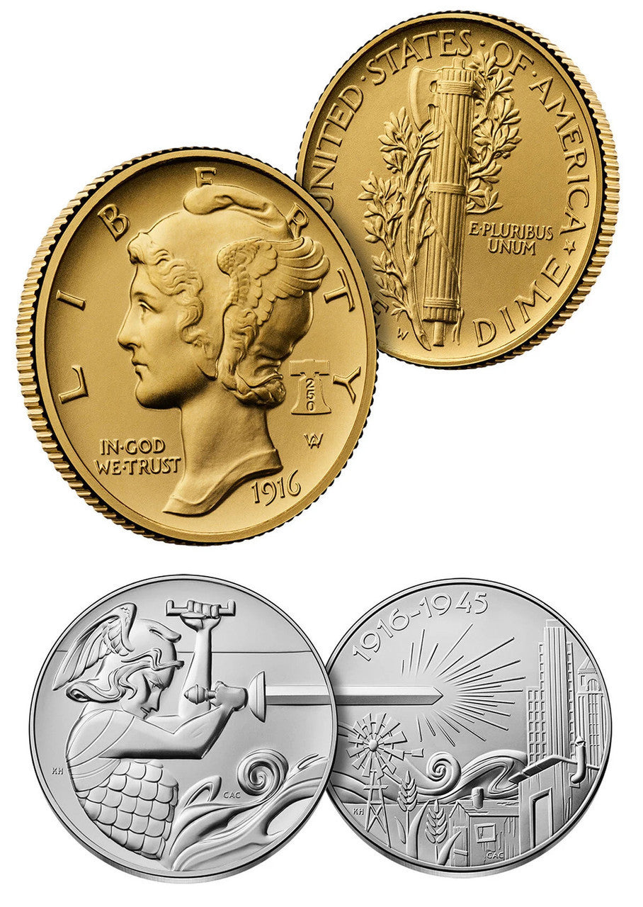 2026-W (P) Mercury Gold Coin Silver Medal Set AD Founders Label CAC MS70/SP70