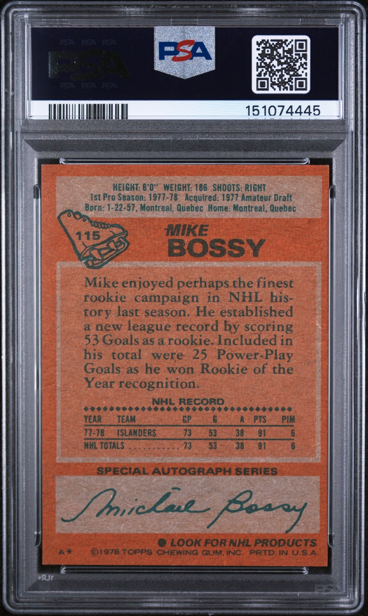 1978 Topps Mike Bossy #115 PSA 6