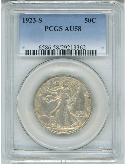 1923-S 50C Walking Liberty Half Dollar PCGS AU58