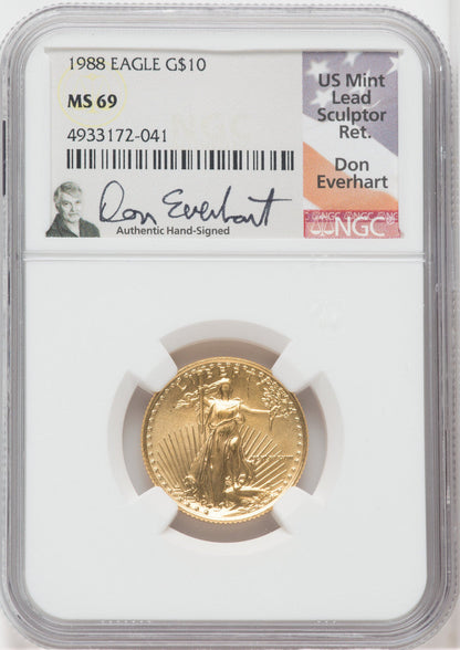 1988 $10 Quarter Ounce Gold Eagle NGC MS69 Don Everhart Signed