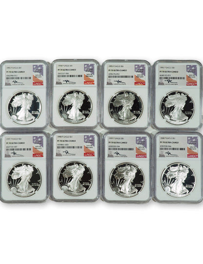 1986-2021 American Silver Eagle 35-pc Set NGC PF70 Ultra Cameo Mercanti Signed