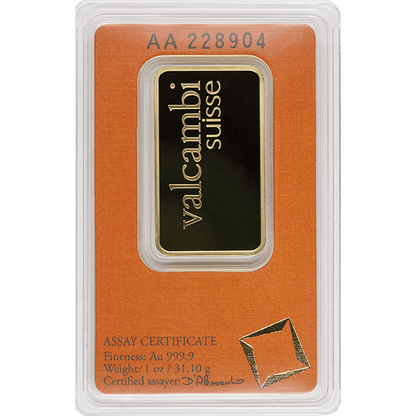 1 oz Gold Bar Valcambi w/Assay