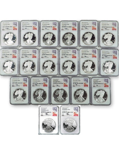 2001-2021 W Proof American Silver Eagle Set NGC PF70 Ultra Cameo Mercanti Signed