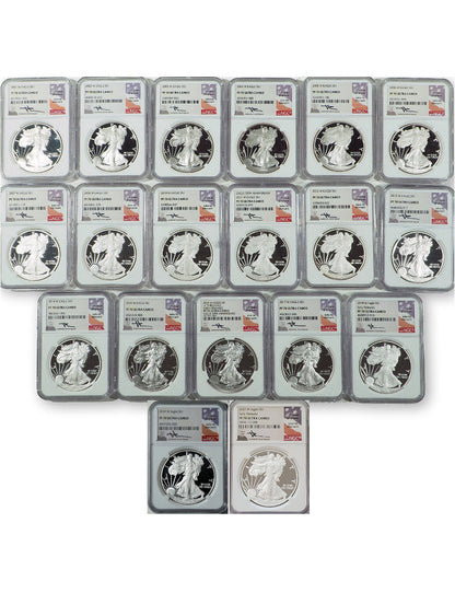 1986-2021 American Silver Eagle 35-pc Set NGC PF70 Ultra Cameo Mercanti Signed