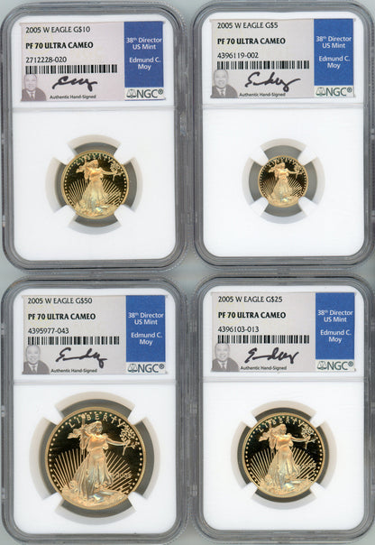 2005-W American Gold Eagle Proof 4-Coin Year Set NGC PF70 Ed Moy Signed