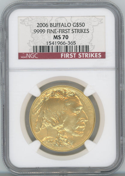 2006 $50 One-Ounce Gold Buffalo First Strikes NGC MS70