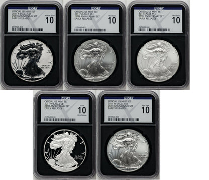 2011 25th Anniversary Silver Eagle Five Coin Set NGCX PF10