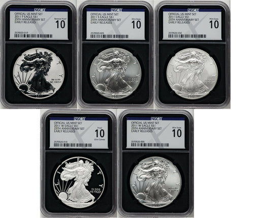 2011 25th Anniversary Silver Eagle Five Coin Set NGCX PF10